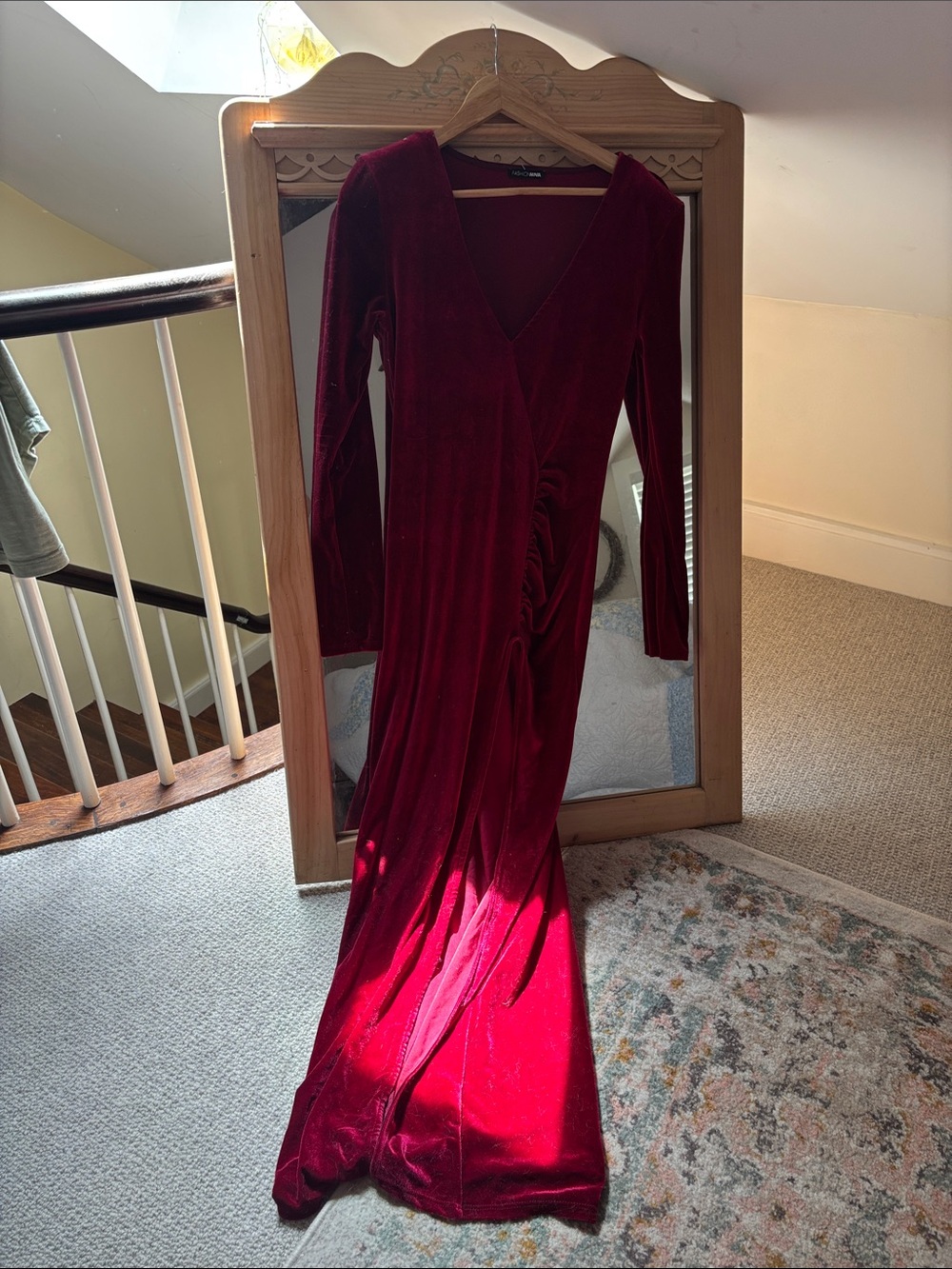 Women's Velvet Wrap Gown - Deep Red